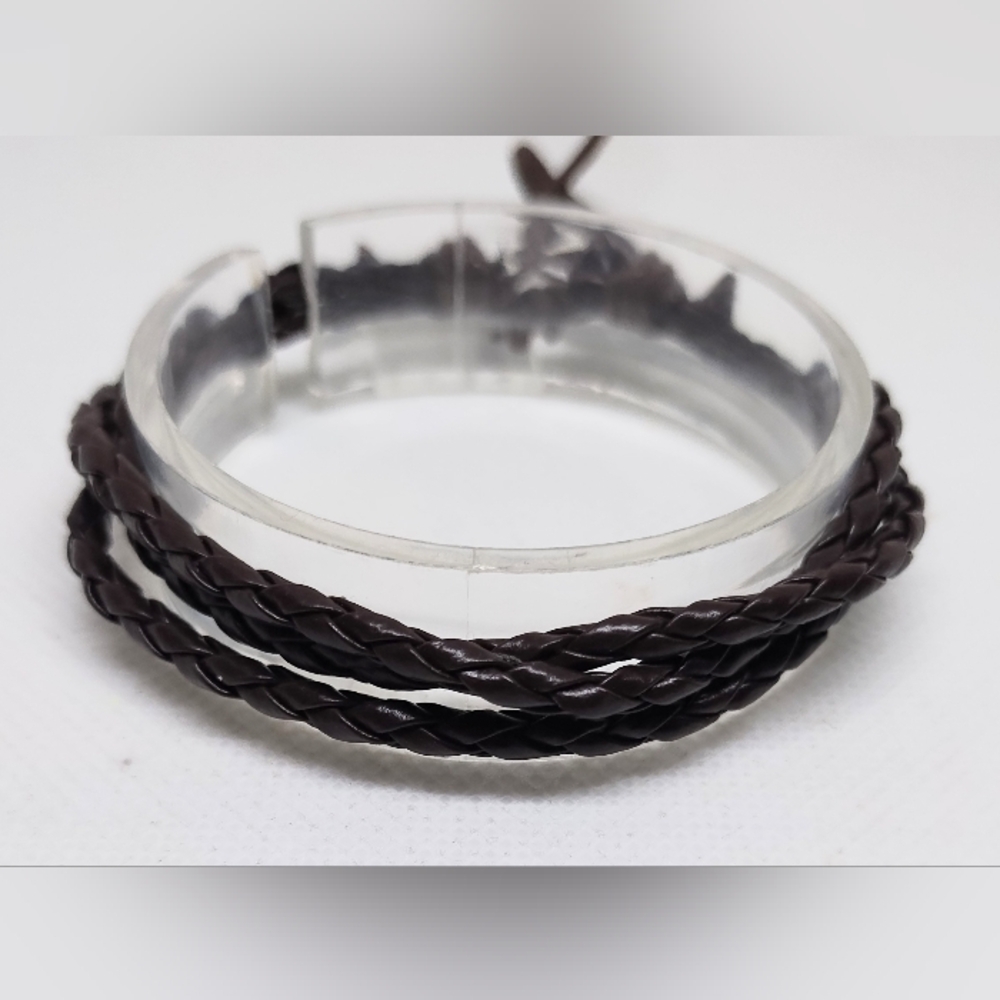 Men's Bracelet Leather Braided Black NEW f45‎